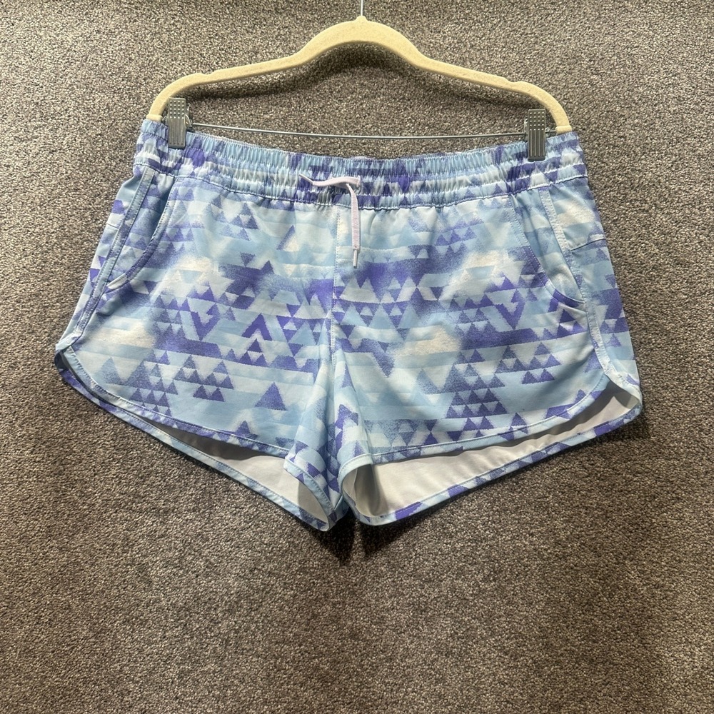 Columbia Active Shorts Women Large Blue Geometric 3" Inseam Summer Outdoor Beach
